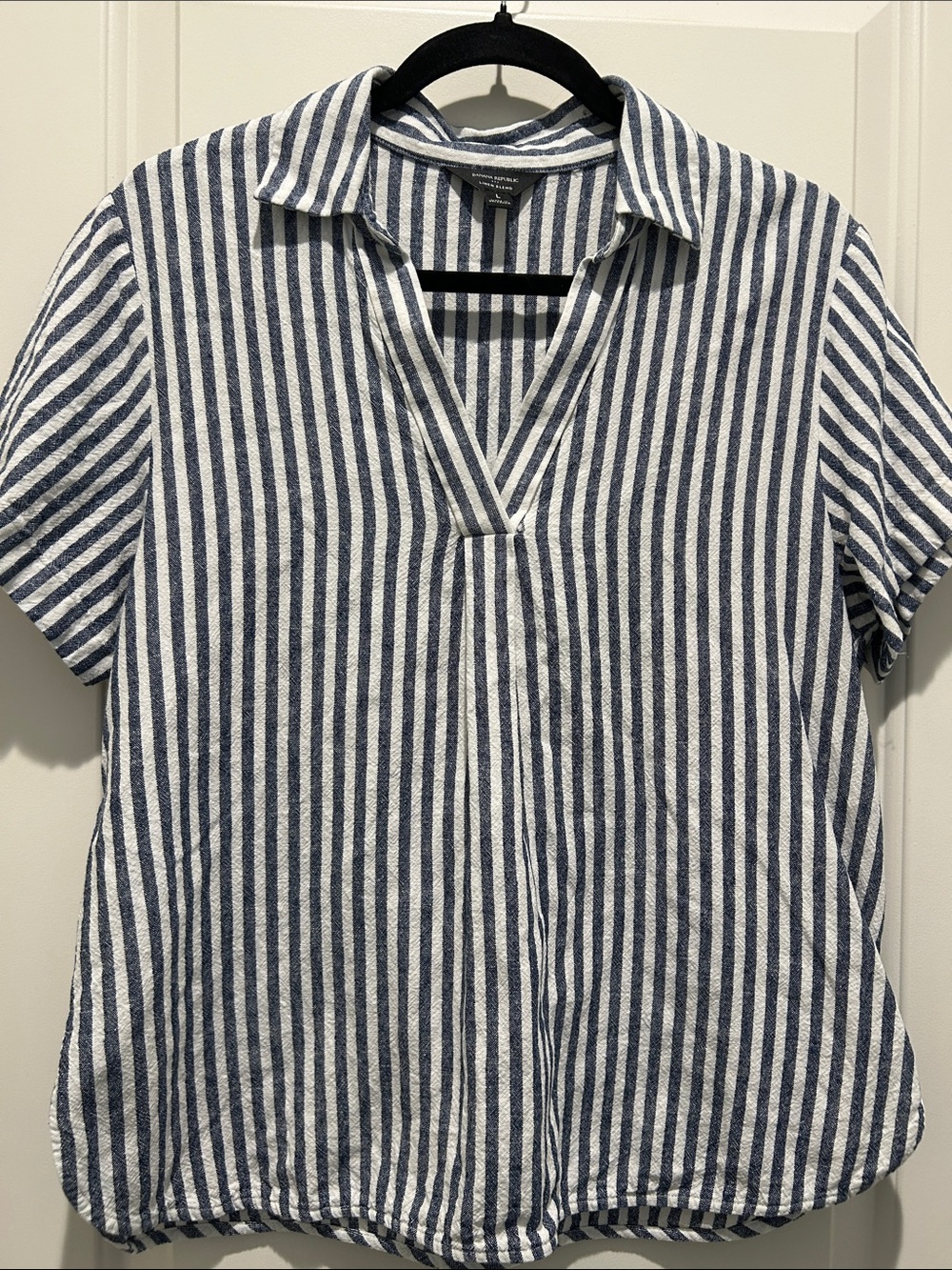 Banana Republic Factory Navy and White Striped V-Neck Tunic